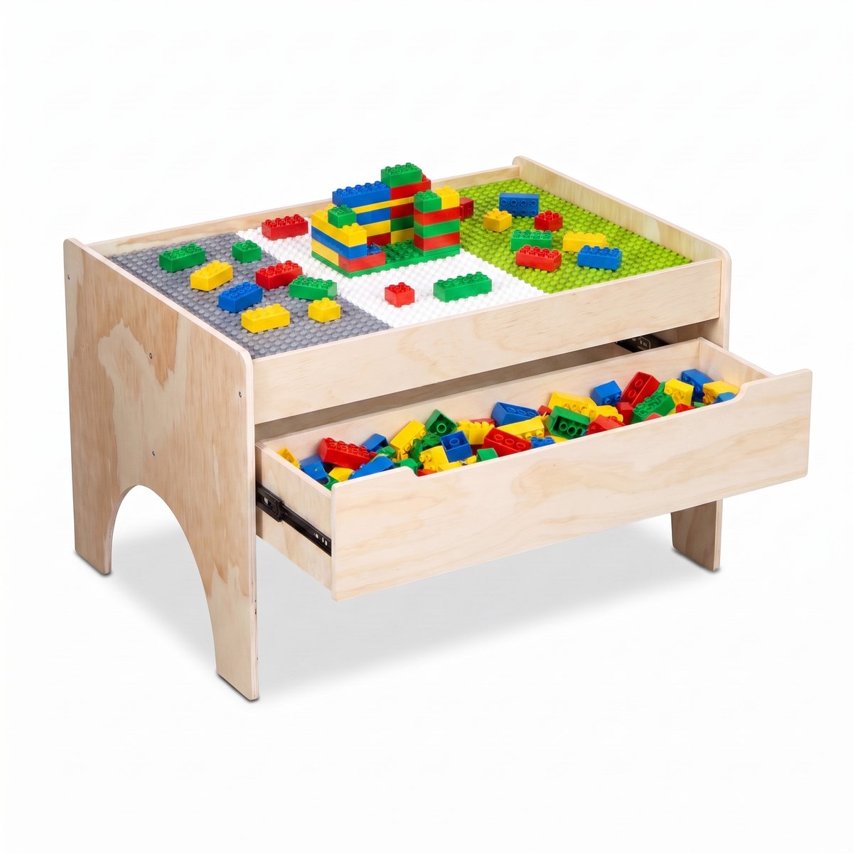 Buxibo Kinderspeeltafel met Bouwplaat en Opberglade – Houten Activiteitentafel – 80x56x50 cm – Naturel