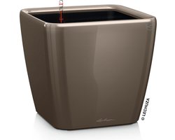 LECHUZA QUADRO Premium LS 21 - Plantenbak - met uitneembare binnenbak - met bewateringssysteem - ALL-IN-ONE set met LECHUZA-PON - taupe hoogglans