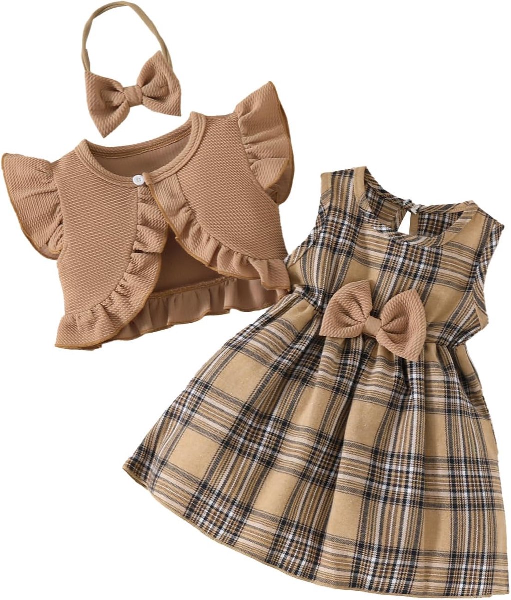 Jurk voor kleine meisjes met ruches, cardigan, tops, vlinders, bloemen, geruit, jurken, zomer, babymeisjes, kleding