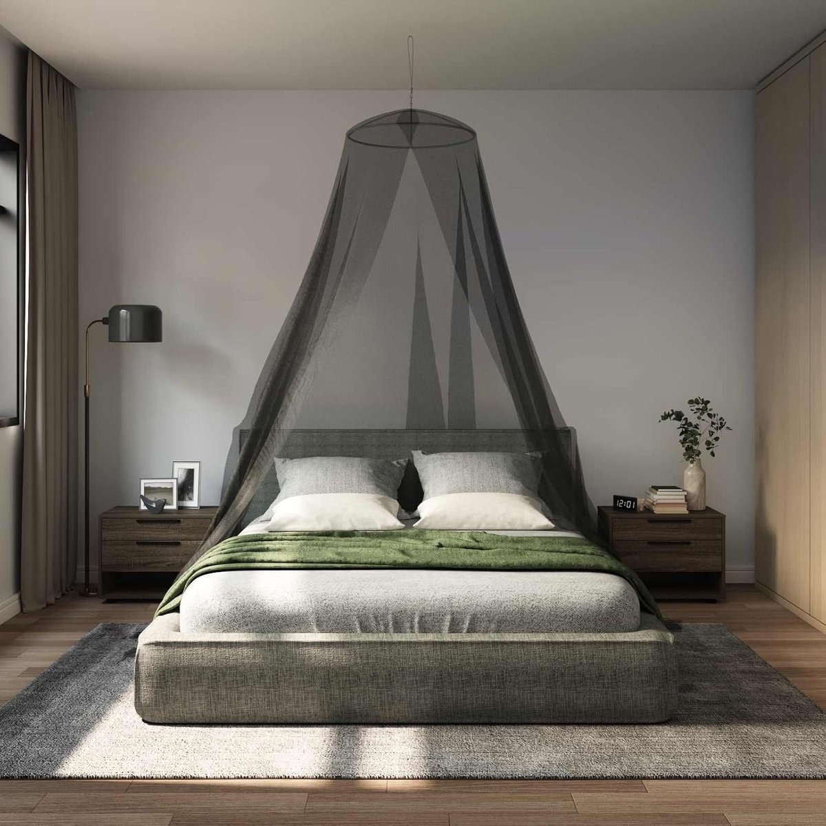 Set van 3 muggennet voor het bed, zwart, diameter 56 x 220 cm, insectenbescherming voor een goede nachtrust