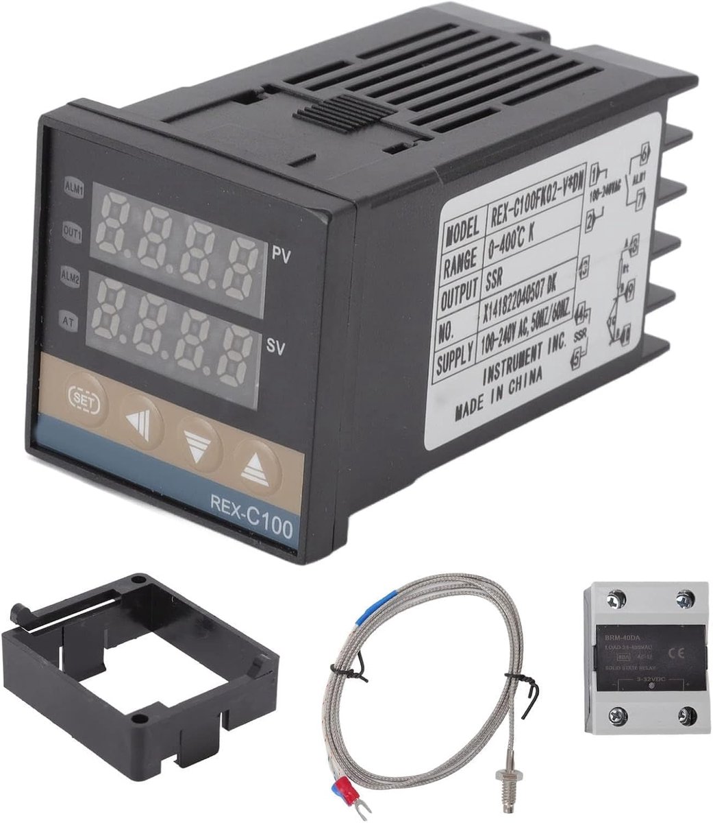 Temperatuurcontroller 100-240V - Digitale thermostaat - 0 tot 400°C - Inclusief K-thermokoppel - Met relais