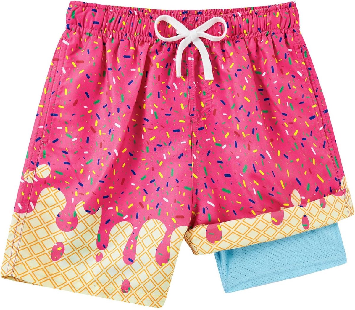 Zwemshort voor jongens, met compressieling, sneldrogend, rekbaar, 2-in-1 zwembroek, 3D-print, surfshort met zakken, 7-16 jaar