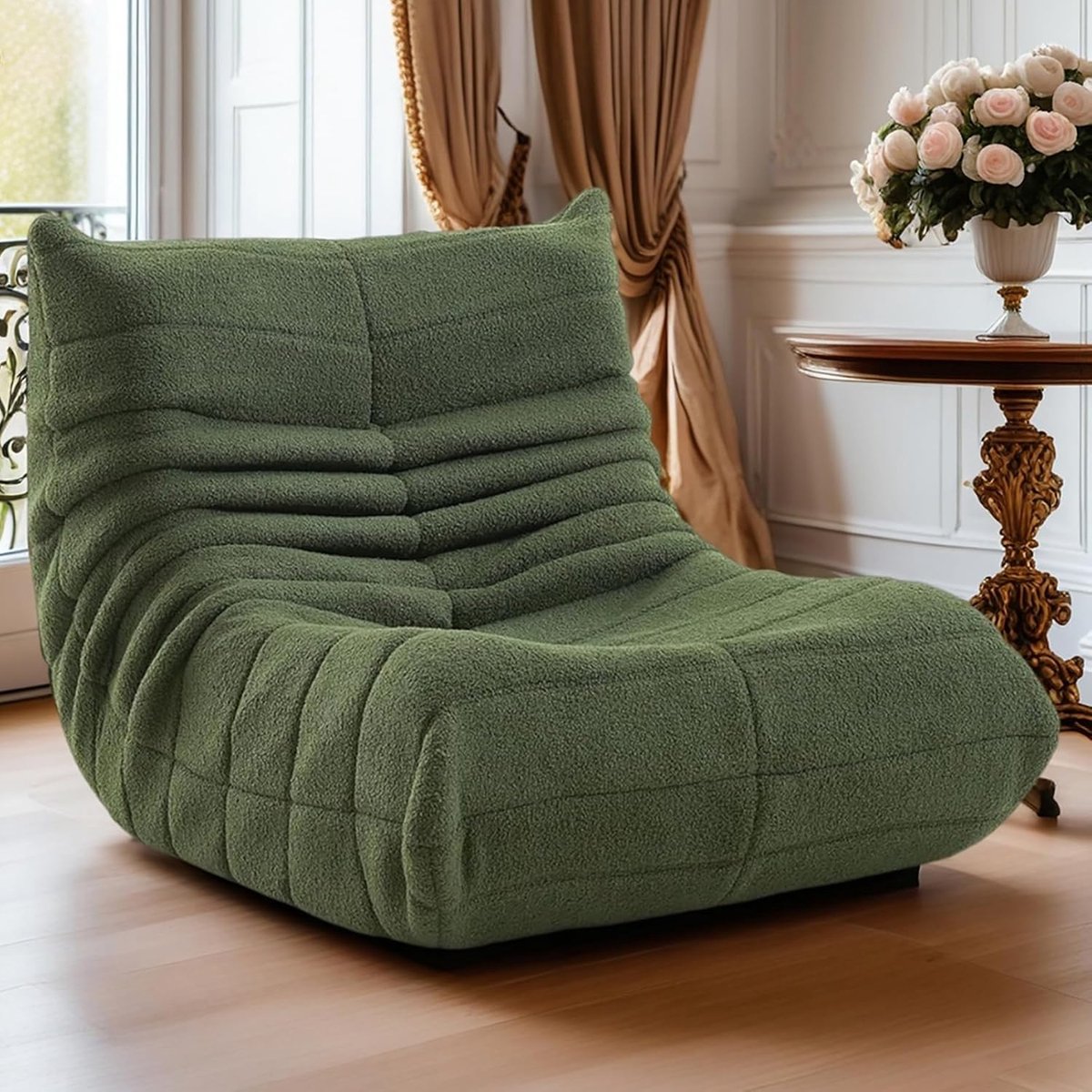 Zitzakken, Haardstoel, Comfortabele Luie Vloerbank, Ergonomisch Ontwerp Lounge Eenpersoons, Armloze Accentstoel voor Woonkamer Slaapkamer Studentenkamer Salon Kantoor (groen)
