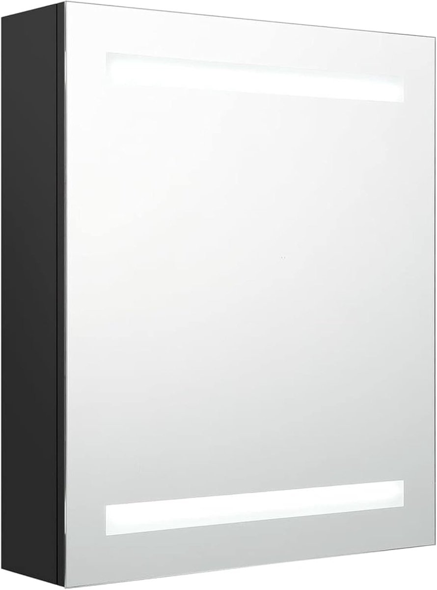 Spiegelkasten voor badkamer met LED-verlichting, wandkast, wandspiegelkast, kast, badmeubel, met 3 planken, zwart, 50 x 14 x 60 cm