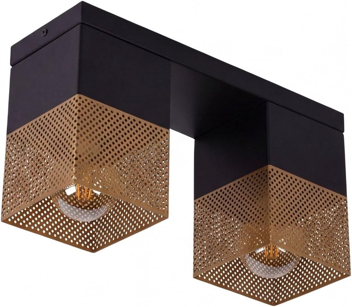 Plafondlamp Industrie Zwart Goud Metaal E27 hoekig L:32 cm Retro Design klein compact Hal Keuken Woonkamer Vintage