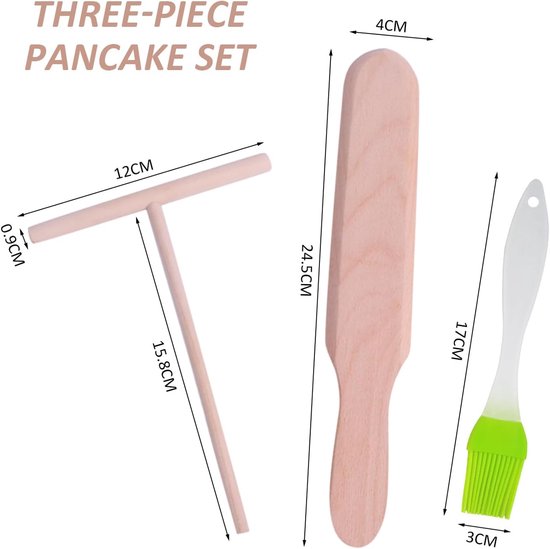 2 stuks crêpes spatel, 1 kwast, applicator van crêpehout, accessoires voor het maken van crêpes, crêpes, galettes — afbeelding 2