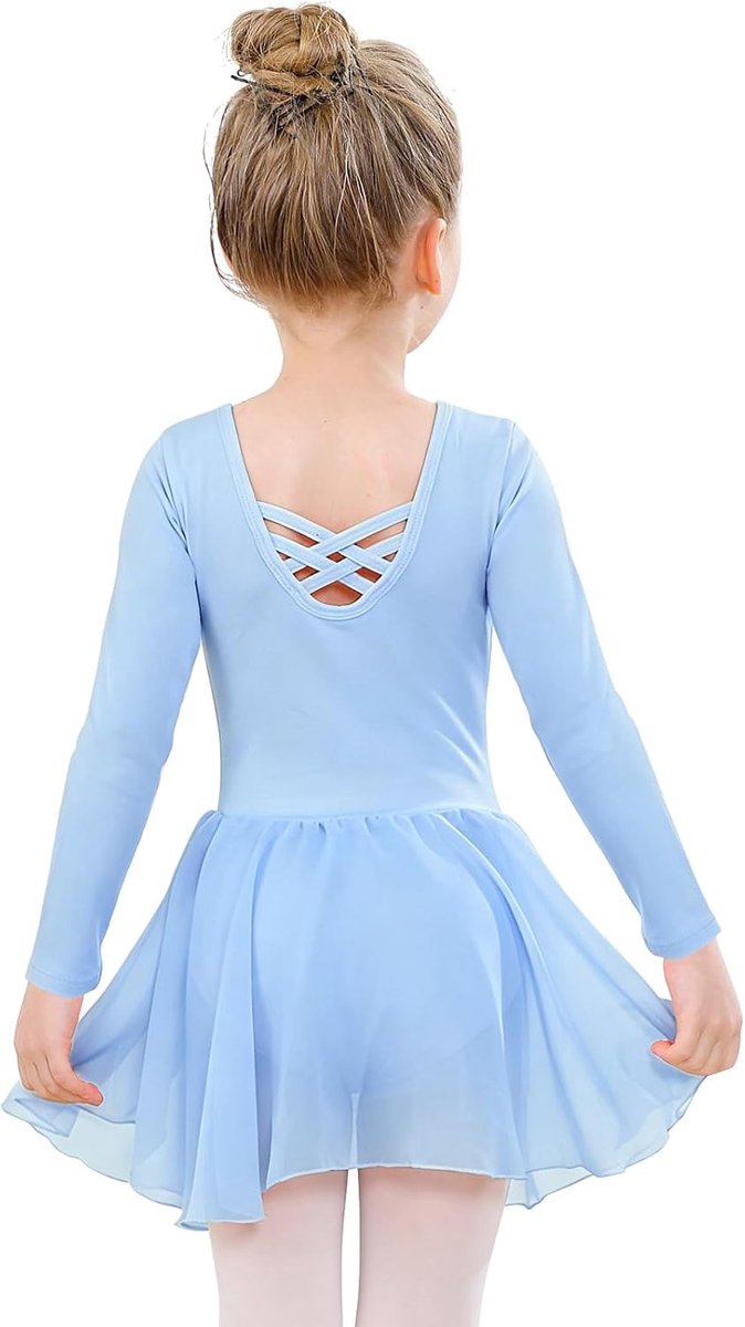 Balletkleding voor meisjes, katoen, balletjurk, balletshirt, korte mouwen, dansjurk, dansbody, met chiffon rok, tutu