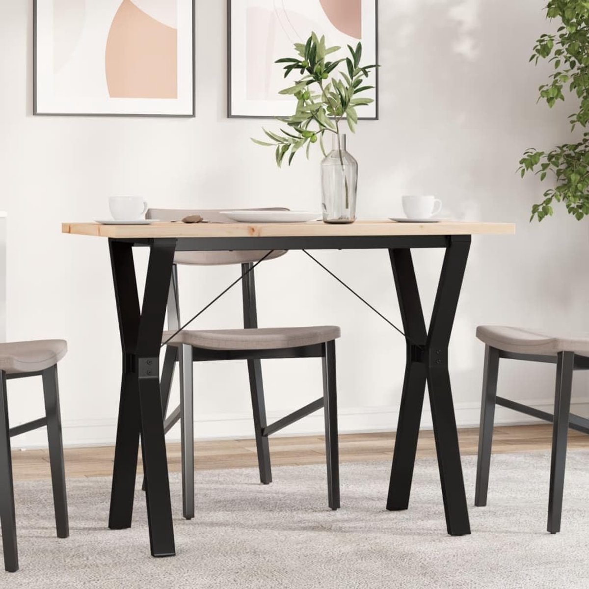 Eettafel Y-frame van massief grenen met stalen frame, 100 x 50 x 75,5 cm grote tafel voor de eetkamer, robuust tafelblad en stabiele Y-vorm voor dagelijkse maaltijden