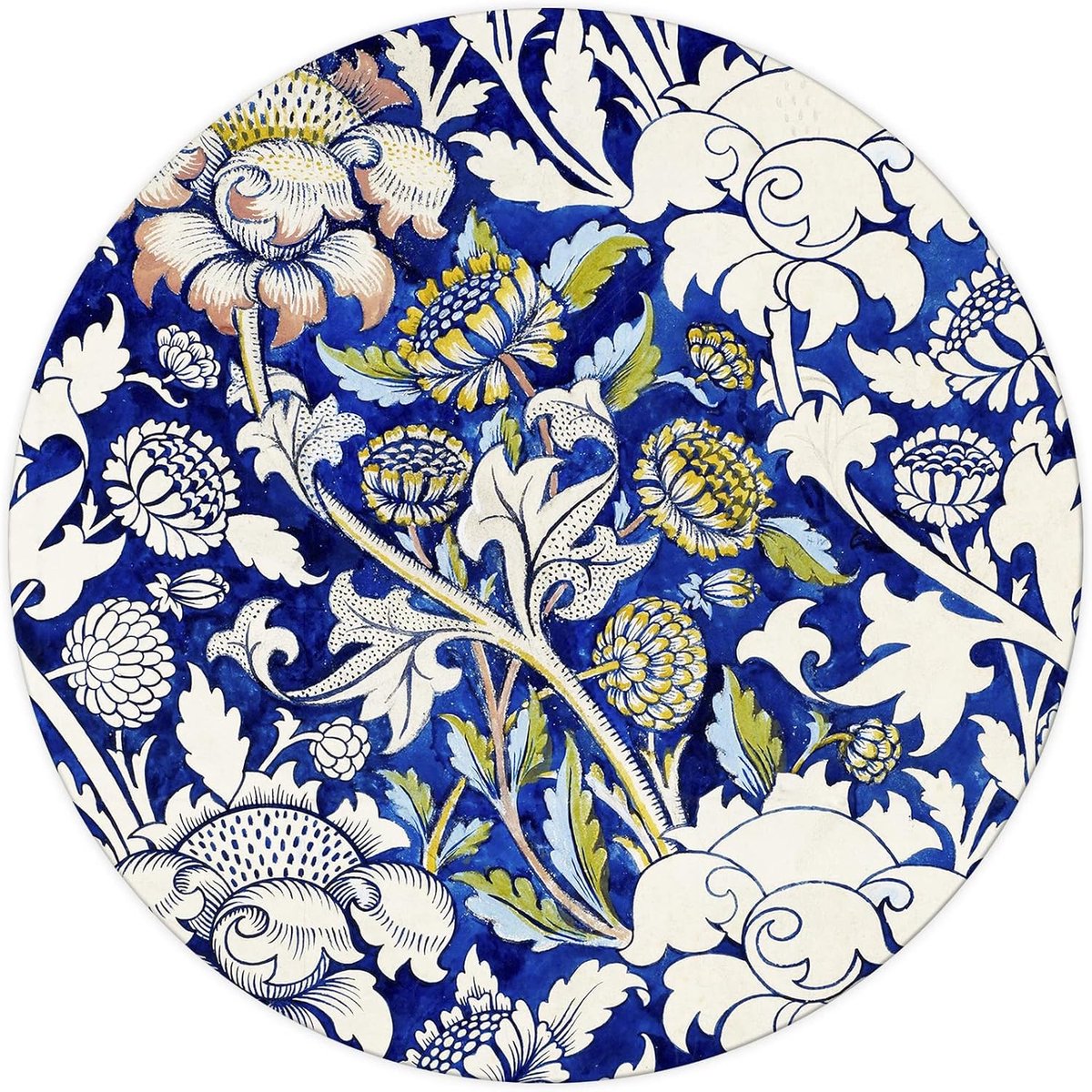 Muismat voor vrouwen met kunstontwerp ronde, rubberen basis medium formaat 200 x 200 mm gel muismat voor pc, computer en laptop waterdicht glad oppervlak blauwe bloem (Wey by William Morris)
