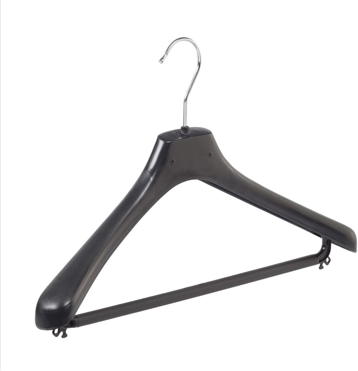 Kleerhanger, Mantelhanger, Kostuumhanger, Jassenhanger, set van 10 Stuks, Kunststof, Zwart, Broeklat, Brede schouders, 360° Draaibare Haak, 42 cm (LX42/B_00/10)