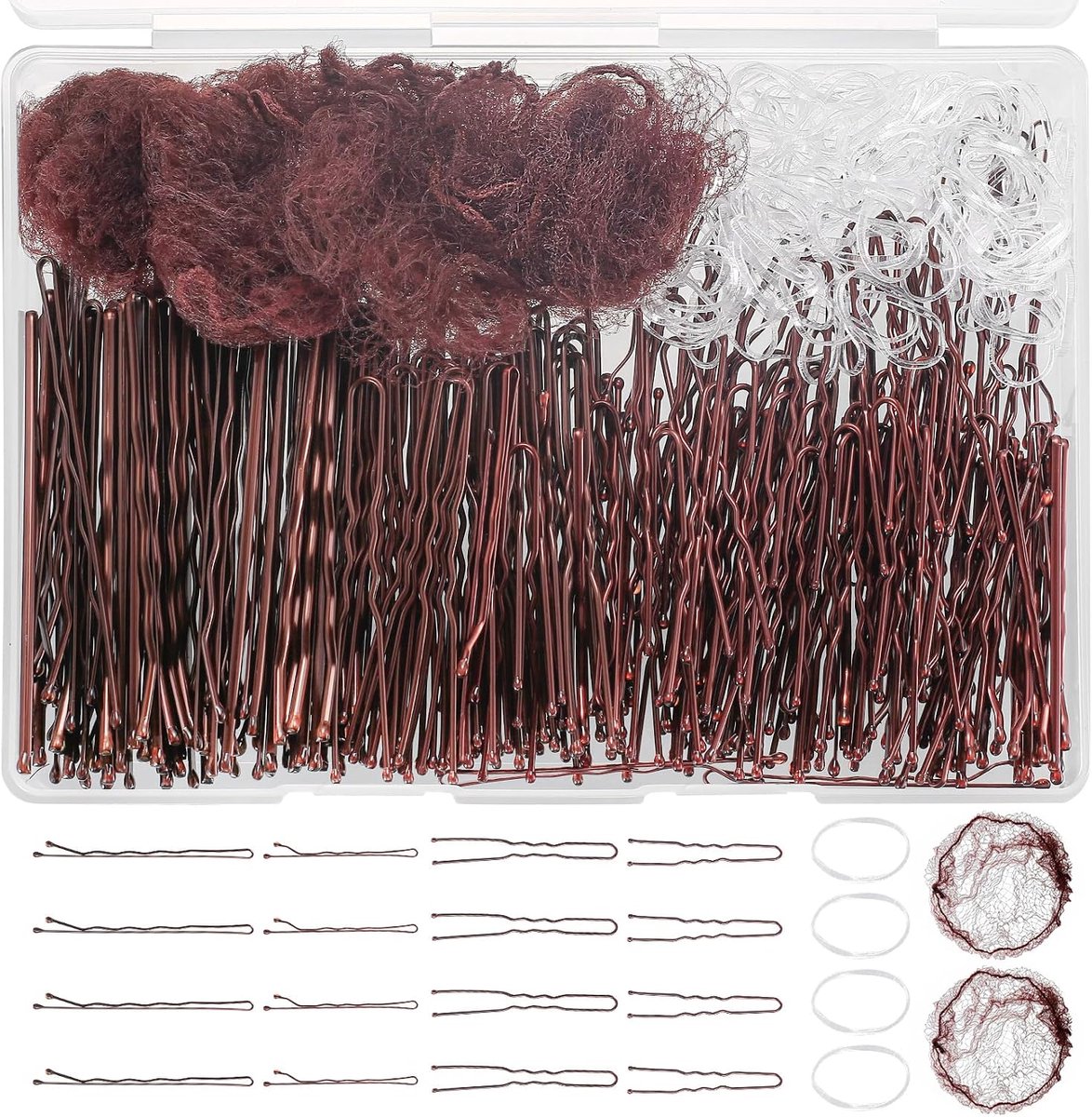 510 stuks bruidshaaraccessoires voor dames, haarspelden, kleine haarspelden, U-vormige haarspelden, set met transparante haarelastiekjes, haarspelden, voor vrouwen en meisjes, 5,1 / 6,9 / 7 cm