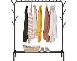 edihome, Kledingrek, clothes rack, coat rack, 118X148X39 cm, resistent, metaal, met schoensteun, om kleding, hangers, overhemden, broeken, dunne jassen op te hangen (Zwart)