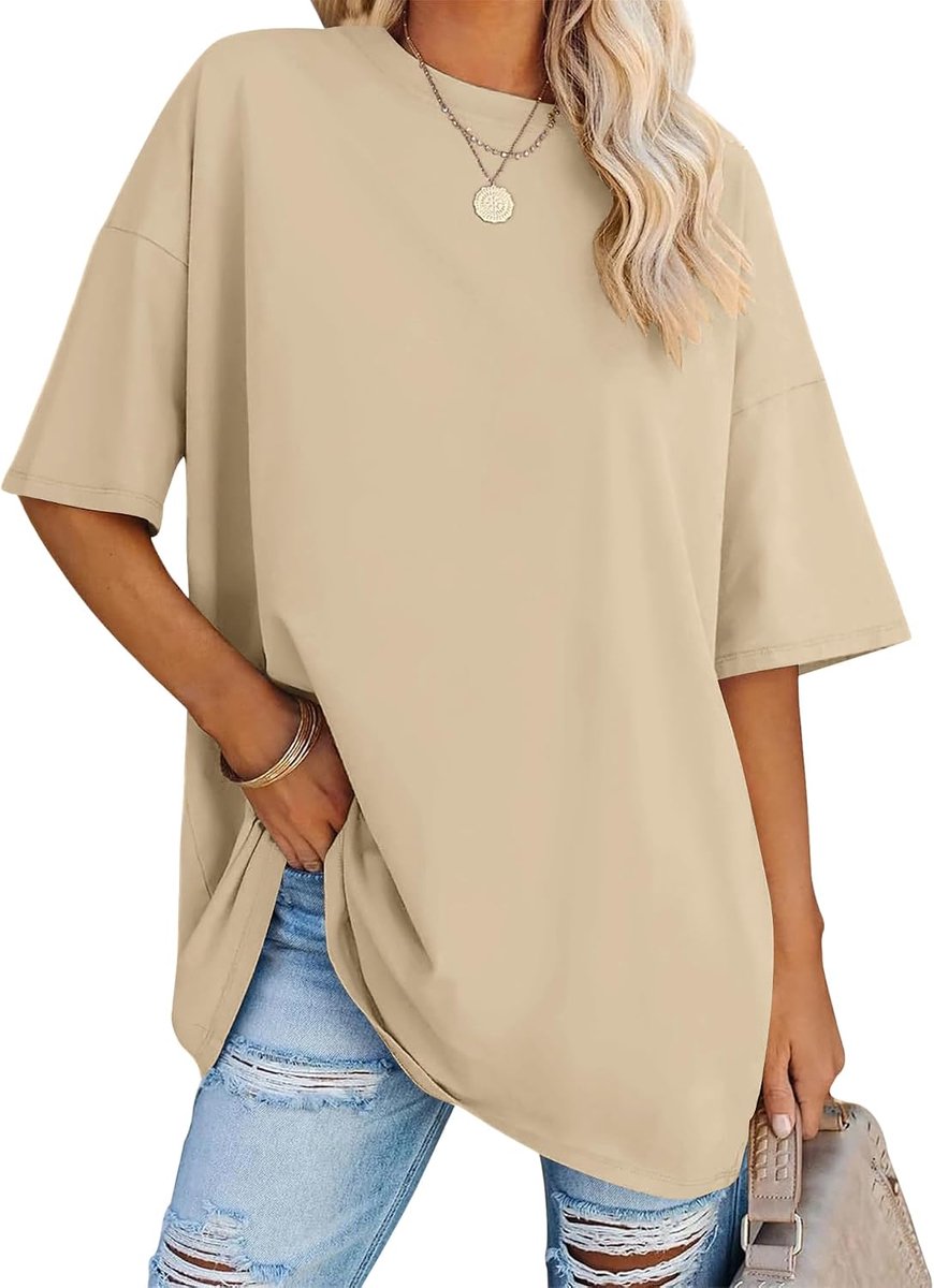 Oversized T-shirt dames korte mouwen ronde hals losse thee casual zomer top basic bovendeel katoenen blouse 2025