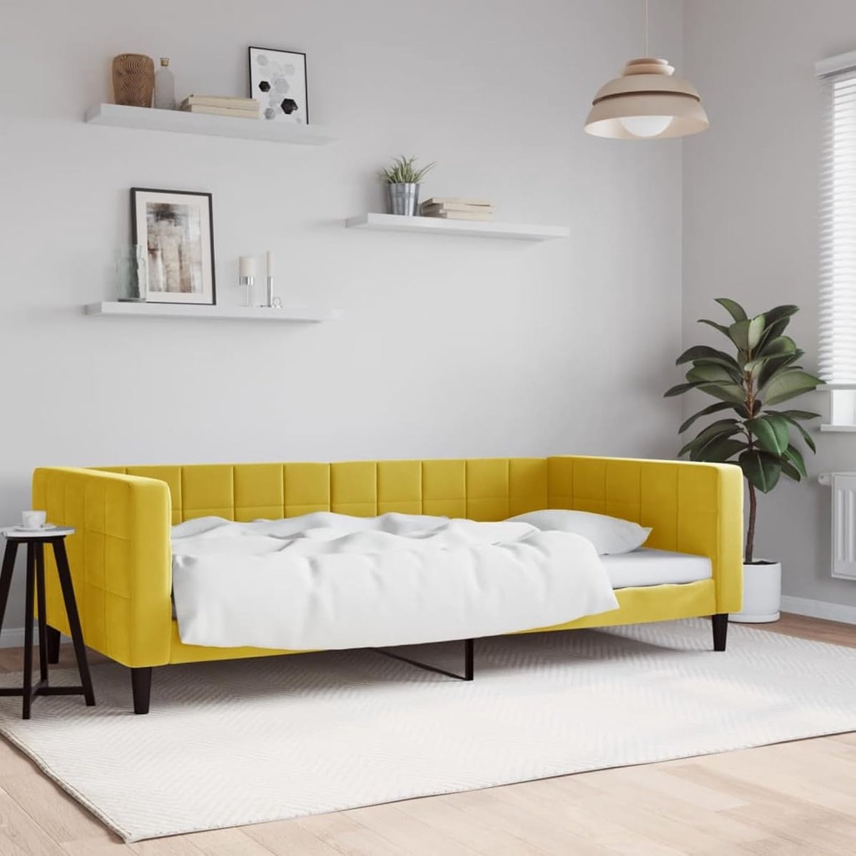 Dagbed geel 100x200 cm fluweel, slaapbank dagbed slaapbank voor woonkamer logeerkamer kleine woningen 354020