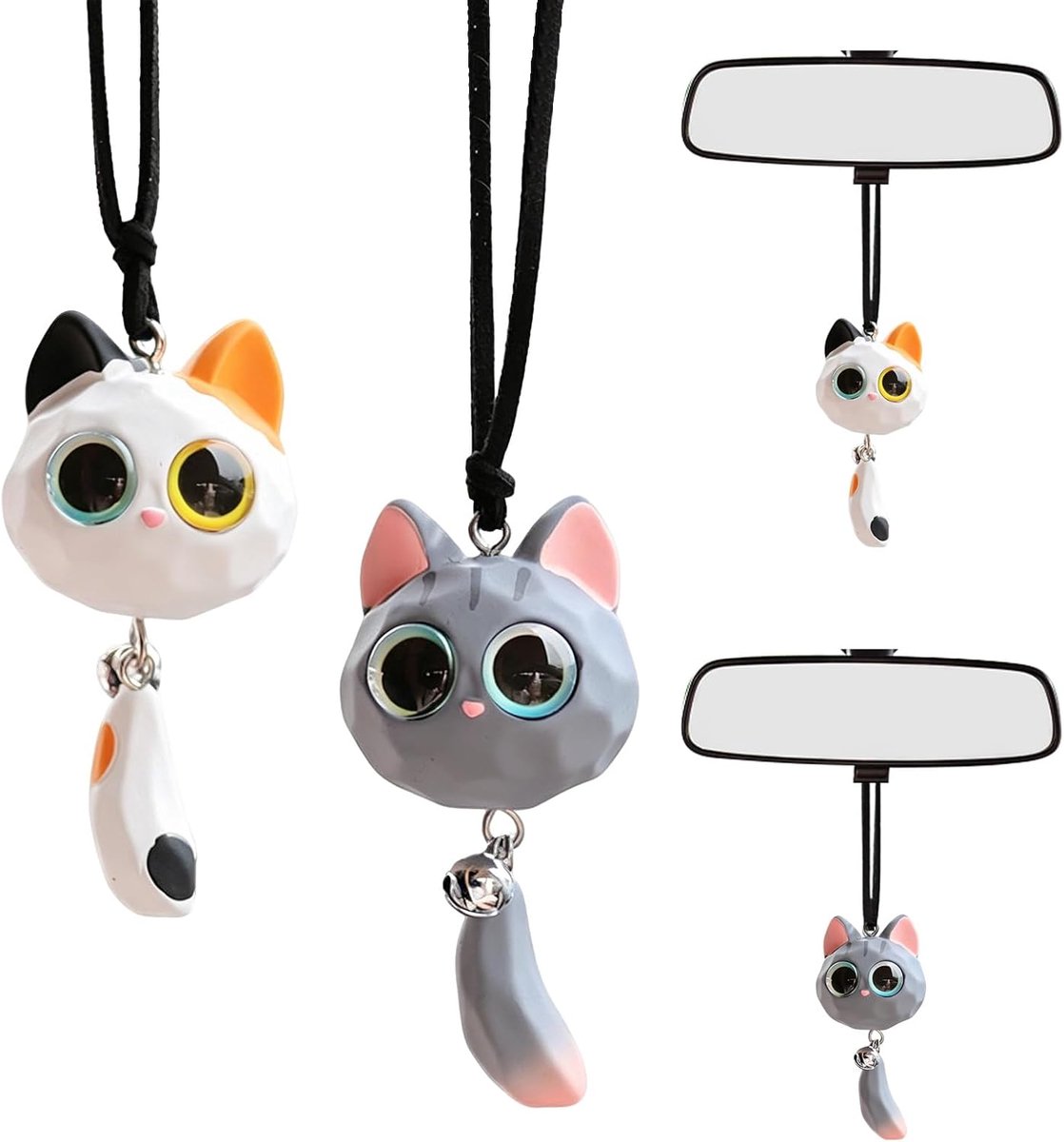 2 Stuks Auto Achteruitkijkspiegel Hanger Kattenhanger Schattige Kattenkop Autohanger Binnenspiegel Hanger Auto Decoratie Hangende Ornament Accessoires Interieur (Set 2)
