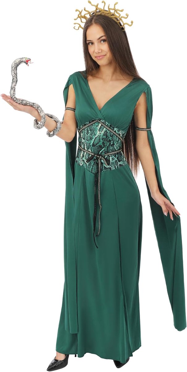 Clown - Medusa-kostuum voor volwassenen – Griekse godin kostuum voor dames – carnavalsoutfit, Halloween, cosplay, kostuumfeest, thema-evenement - groen