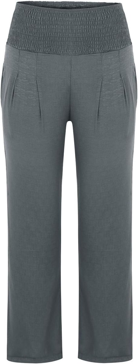 Dames linnen broek zomerbroek stoffen broek brede pijpen hoge taille licht katoen elastiek vakantie vrouwen A63