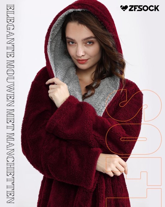 Badjas Lang en Pluizig: Pluche Fleece Badjas zonder Capuchon van Pluche Flanel met Ceintuur - Dik & Comfortabel Huisjas Perfect voor Thuis of als Kerstcadeau — afbeelding 3