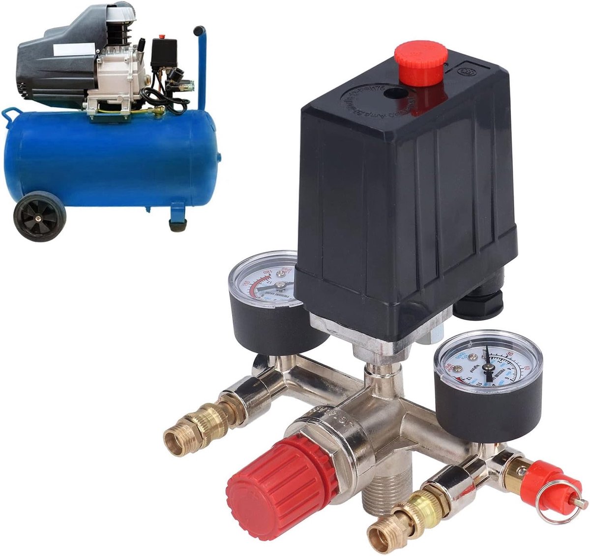 Drukschakelaar Regelklep, Drukschakelaar Manifold Regulator Meters, Vertical Switch Manifold Regulator 90‑120PSI AC 240V/380V