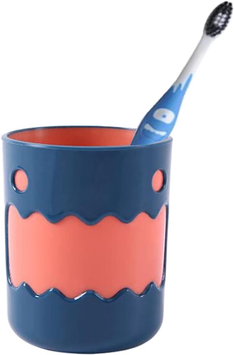 Schattige kleine monsterkleur bijpassende mondwasbeker, herbruikbare tandenborstelhouder, badkamerbeker, tandenborstelbeker, plastic 450 ml (1 stuks, blauw)
