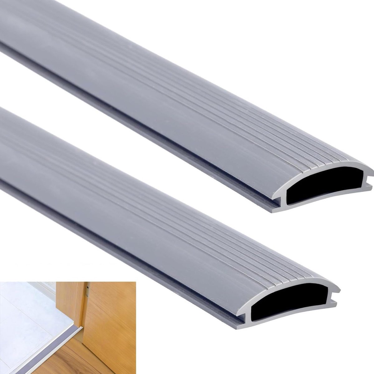 Famanu – Deurafdichting voor ingangsdeur, 2 stuks, flexibel, pvc, geluids- en warmte-isolatie, gemakkelijk te snijden, vervanging voor aluminium drempel, grijs, 91 cm