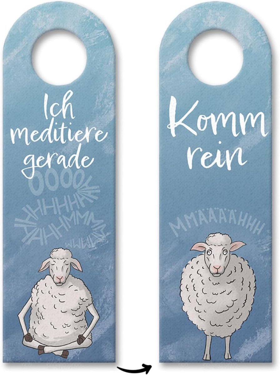 mediteer nu of Kom binnen deurhanger met een grappig schaap - een leuk cadeau voor een vriend op de boerderij die graag mediteert en wiens favoriete dier het schaap is.