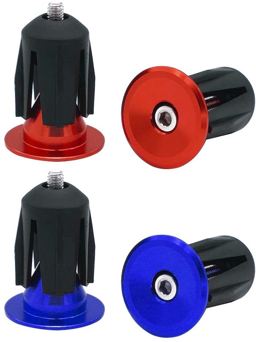 2 paar aluminium stuurdoppen voor racefiets, mountainbike, BMX (rood + blauw)