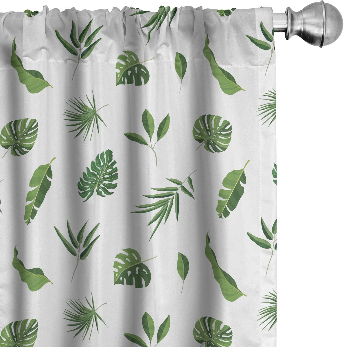 ABAKUHAUS Jungle-Gebladerte Raamgordijnen, Eenvoudige Tropisch Bladeren, Lichtgewicht decoratieve 2-delige set met roedezak, 2 stuks 75 cm B x 175 cm L, Groen en wit