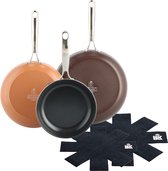 BK Sky Koekenpannenset 3-delig - 20/24/28cm - PFAS vrije antikleeflaag - Inductie pannenset - Keramische pannenset - Ovenbestendig tot 220°C - RVS handgrepen - Met panbeschermers - Natural