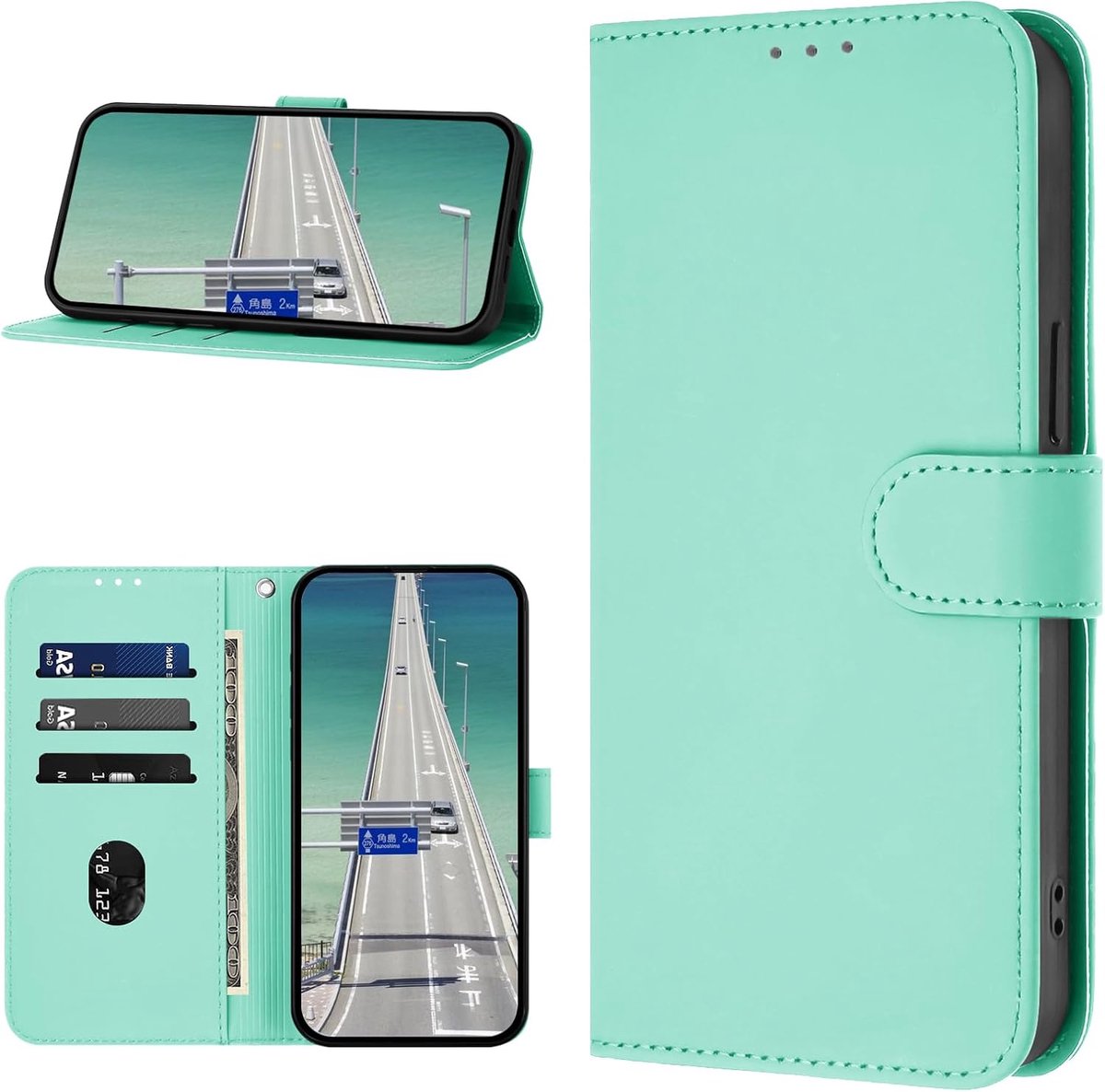 Beschermhoes voor Samsung Galaxy A55 5G, PU-leer, met kaartsleuven, premium klaphoes, portefeuille, schokbestendig, portemonneehoes voor Samsung A55 5G (lichtgroen)