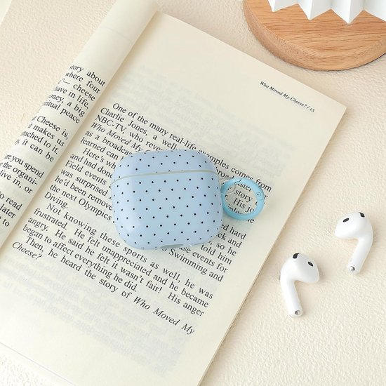 Compatibel met AirPods 4 Hoes met reinigingsset, schattig stippenpatroon, esthetisch golvend patroon, krasbestendige sleutelhangers, zachte hoes voor oordopjes en telefoon - blauw — afbeelding 4