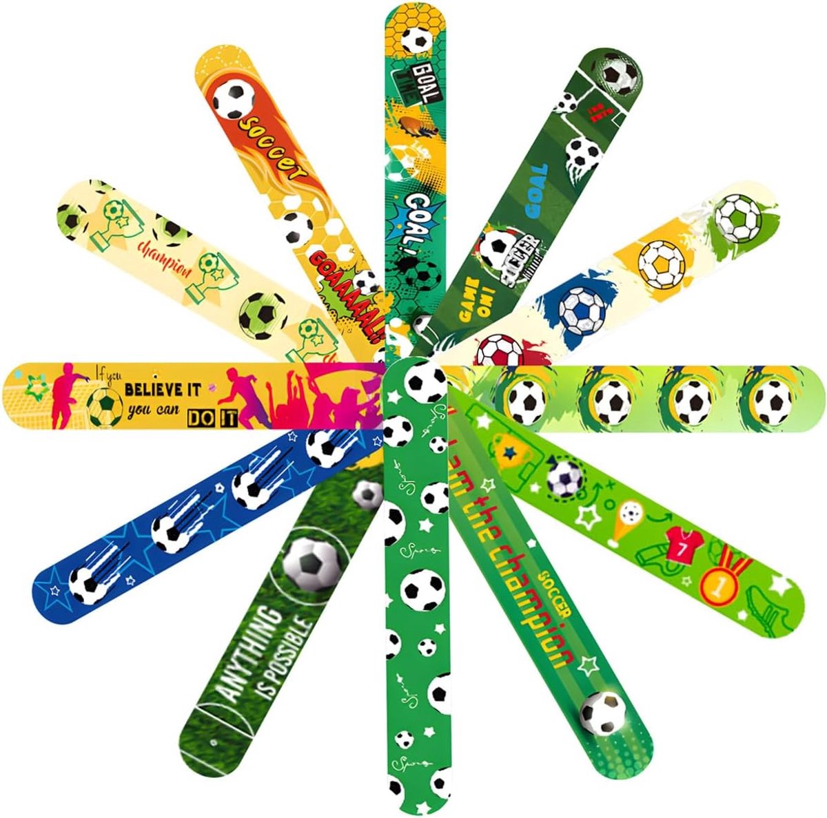 12 Stuks Voetbal Klaparmband Set, Fan Artikelen voor Voetbalfeest & Stadion, Party Decoratie Armband voor Fans & Volwassenen, Sportieve Accessoire voor Vieringen