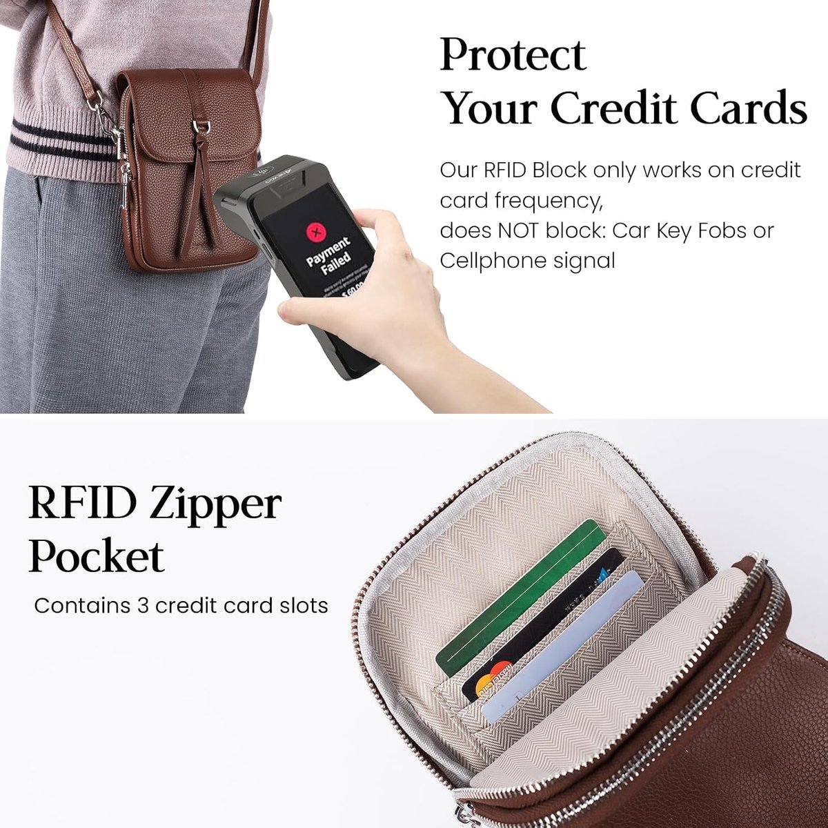 Befen Echt leren telefoonhoesje om rond te hangen, voor dames, mobiele telefoon met RFID-blokkering, kaartvakken, telefoonhoesjes
