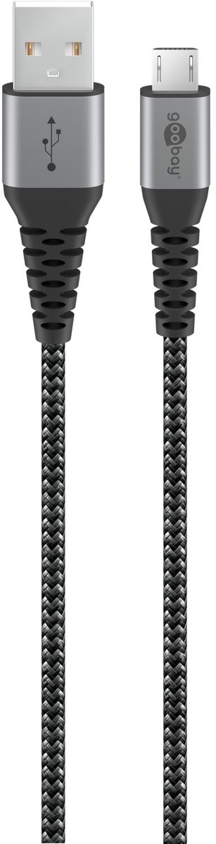 Image of Goobay Micro-USB-naar-USB-A textielkabel van 1 m, zwart, met metalen stekkers