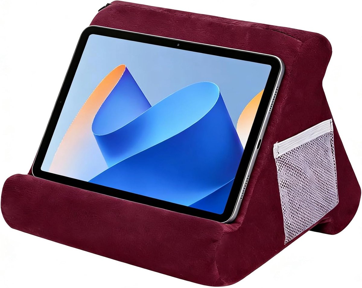 Kussen, driehoekige tablet-kussenstandaard met tas, mini-computerhouder, leeskussen, standaard, boekenplank, laptop-kussenhouder voor iPad-telefoonhouder, e-reader, smartphones, bordeaux