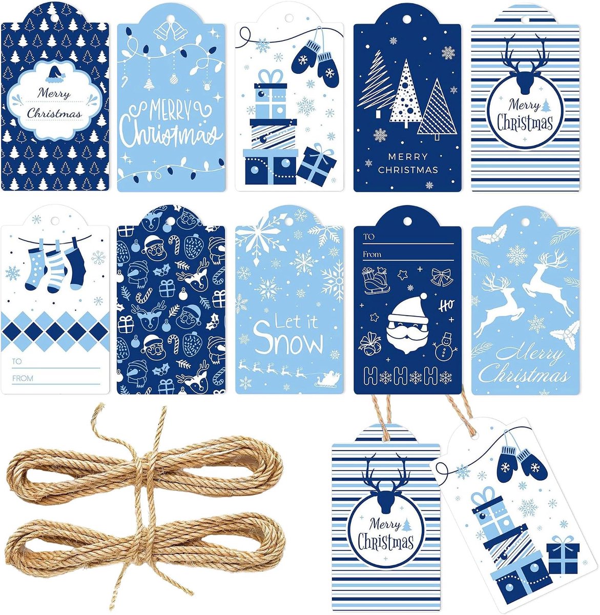 Winterpapieren cadeaulabels let it snow blue christmas watercolor