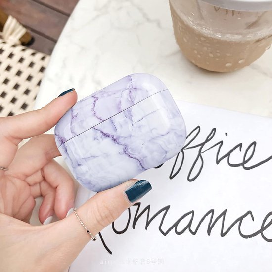 Case Compatible with AirPods Pro, Stylish Marble Pattern Hard PC Full Protective for Portable Lightweight Shockproof Cover for AirPods Pro Charging Case-Purple. — afbeelding 5