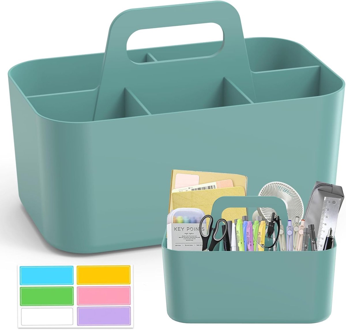Organizer met handvat en 5 vakken, bureau-organizer voor badkamer, make-uptafel, schoonmaakmiddel, pennen, stapelbaar, afneembaar, draagbaar, poetsmand, kantoor-opbergsysteem, naaikistje