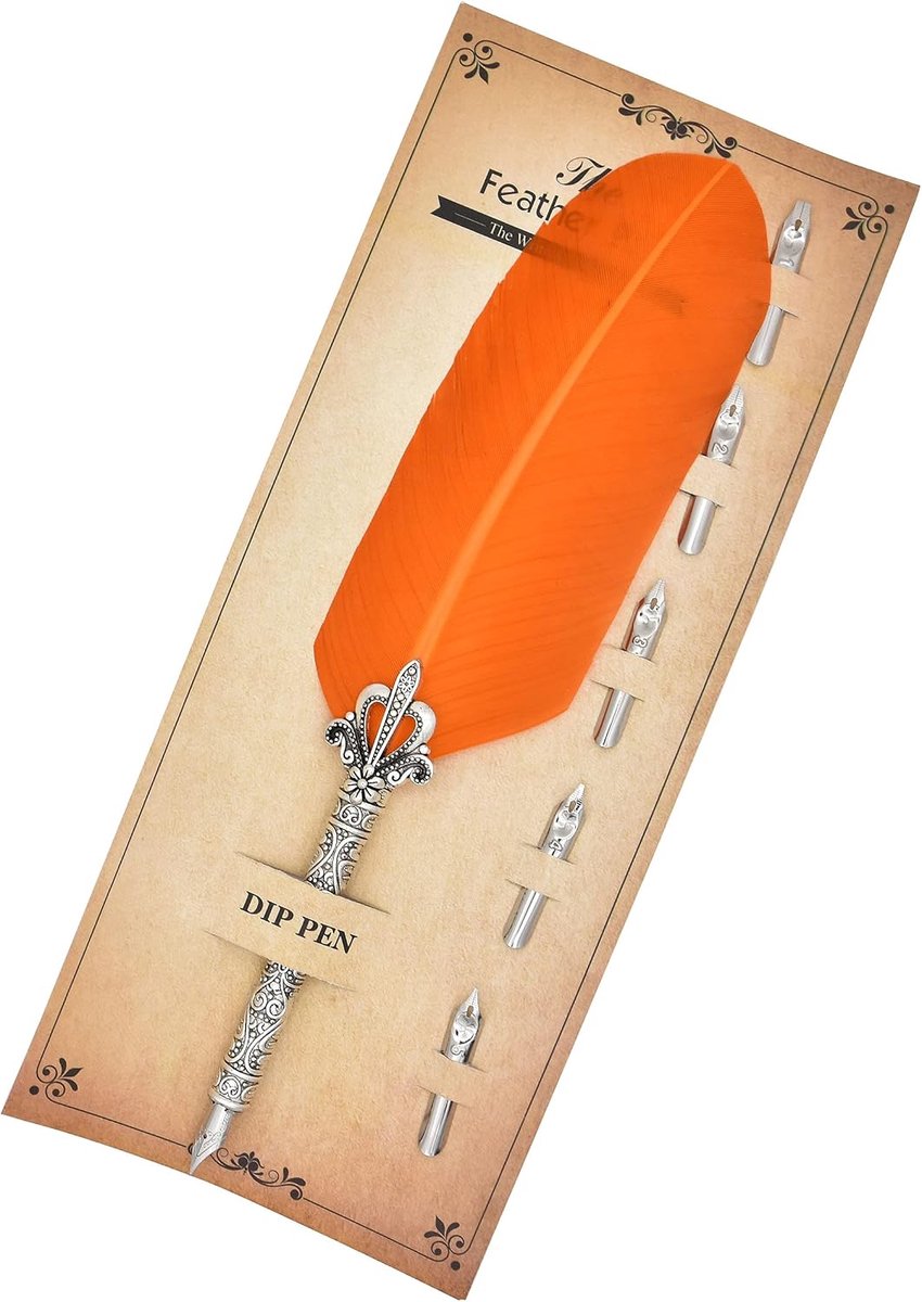 Kalligrafie veer ganzenveer en 5 kalligrafie pennen voor beginners kinderen kalligrafie schrijven ganzenveer dip pen set, oranje