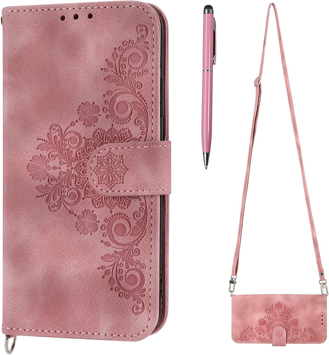 Compatibel met Samsung Galaxy S20 FE Hülle met Band, Handykette Handyhülle Samsung S20 FE, PU Leder Flip Klappbar Magnetische Wallet Tasche Kartenfach Schutzhülle Flipcase Klapphülle (roze)