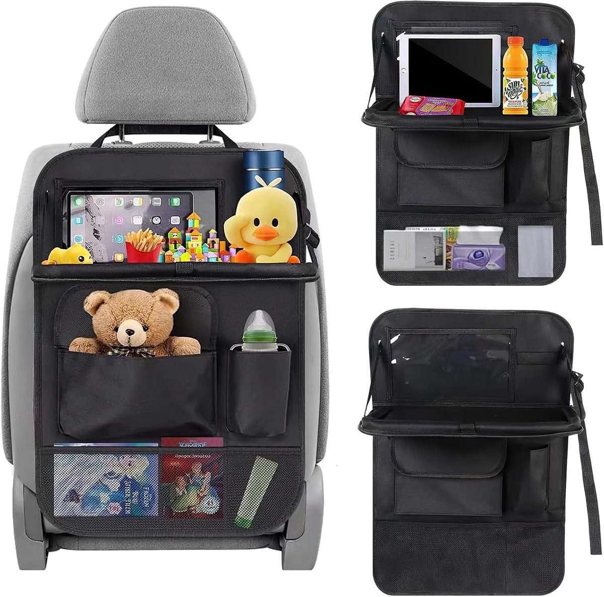 Autostoel-organizer, Auto-achterbank-organizer met Opvouwbare Tafel en Tablet/mobiele Telefoontas, Autobescherming voor Kinderen, Waterdicht, Autostoel-achterbank-opbergtas