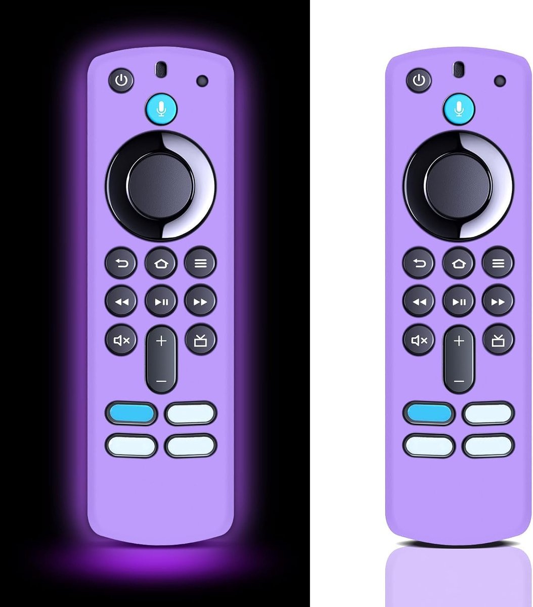 Beschermhoes voor Fire Stick tv-afstandsbediening Glow in The Dark, Remote Cover voor stem Fire Stick 4K Max 3e generatie 2021 tv-afstandsbediening (lichtpaars) -【 2 pack】
