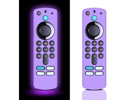 Beschermhoes voor Fire Stick tv-afstandsbediening Glow in The Dark, Remote Cover voor stem Fire Stick 4K Max 3e generatie 2021 tv-afstandsbediening (lichtpaars) -【 2 pack】