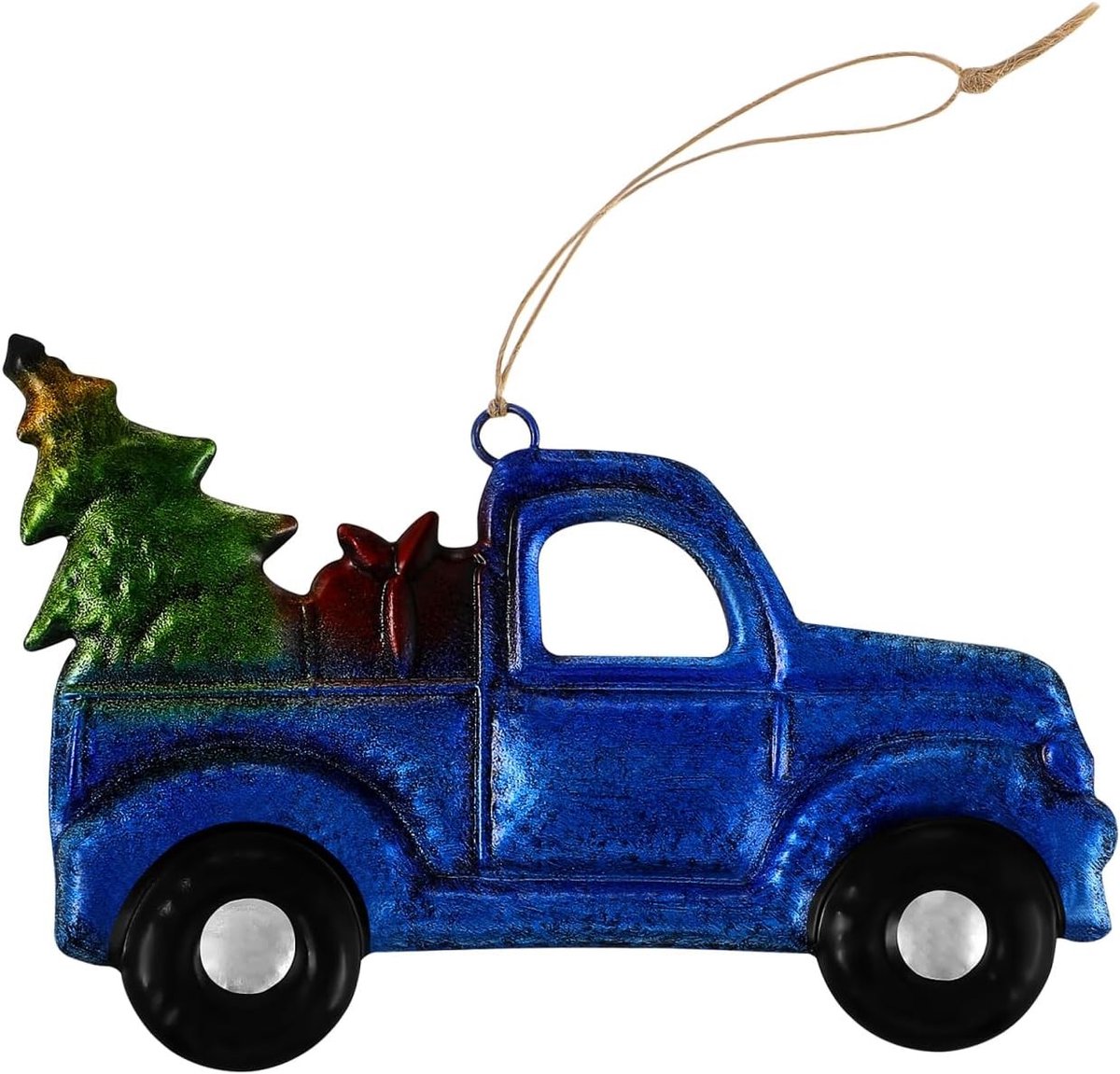 Kerstdecoratie: Hangende blauwe auto hanger van metaal voor boomversiering, willekeurige selectie