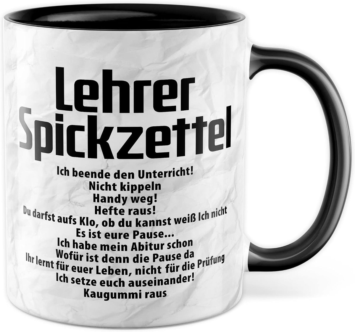 Mok, leraar spiekbriefje, cadeau-idee grappige lerares lerares beroep spreuk grappige basisschool, cadeau collega school (wit/zwart)