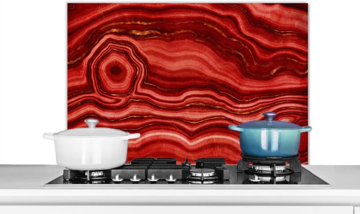 Spatscherm Keuken - 80x55 cm - Rood - Agaat - Edelstenen