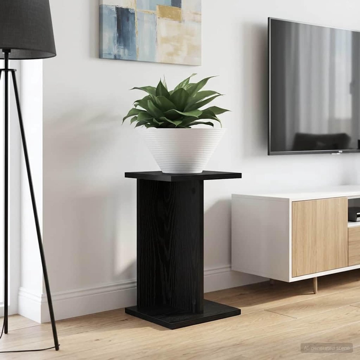 Plantenstandaard, set van 2 stuks, van zwart eiken, 25 x 25,5 x 40,5 cm, stabiel houtmateriaal voor woonkamer, plantenstandaard met meerdere verdiepingen met elegant design