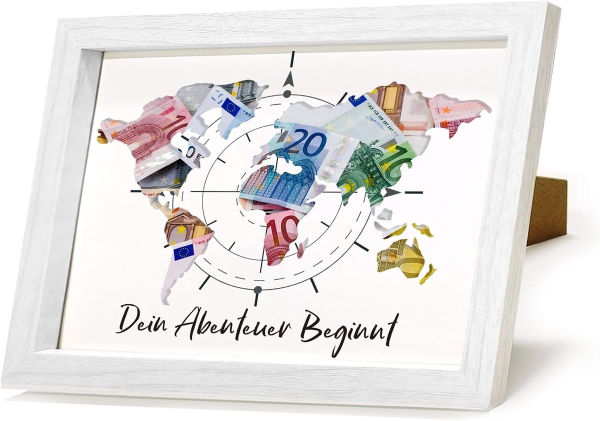 geldgeschenk fotolijst, reisgeld geschenkverpakking, huwelijkscadeau, geld, reiskassa, vakantiekassa, decoratie, gepersonaliseerd geldgeschenk voor bruidspaar, globetrotters, reizen,