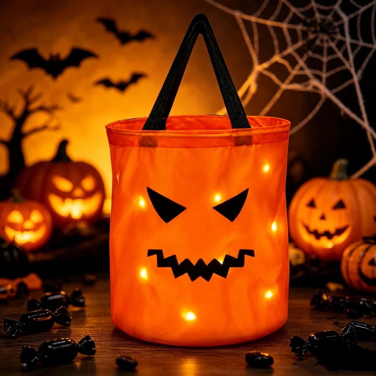 Snoepzak met ledverlichting, Halloween-snoepzakje, 30 x 25 cm