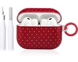 Etui voor AirPods Pro 3 met schoonmaakset, leuke stippenprint, esthetisch design voor meisjes, vrouwen, sleutelhanger, schokbestendige hoes voor Airpods Pro 3e generatie, rood